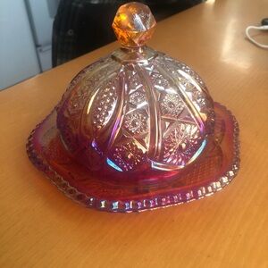 Elegant Glass Dome with Orange and Purple Accents